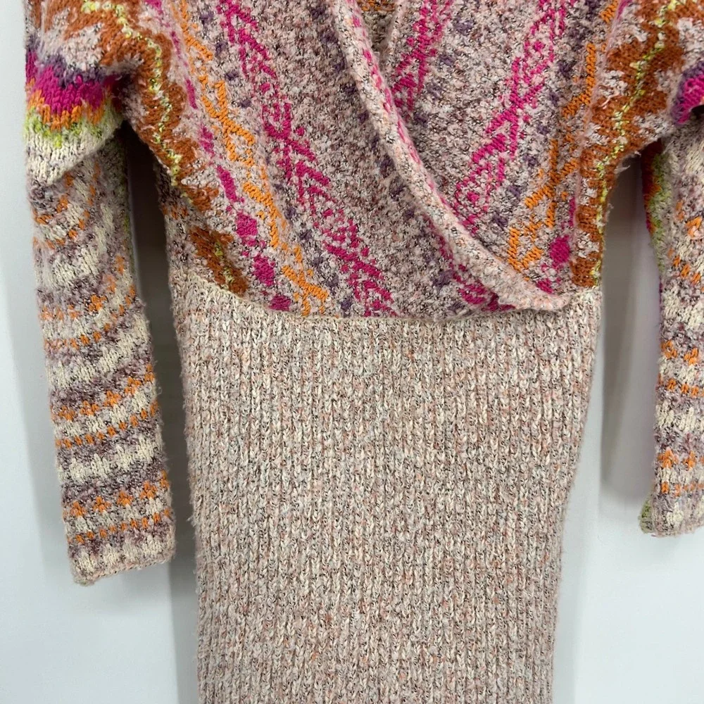 Free People Forever Fair Isle Sweater Dress Strawberry Combo Pink Orange M